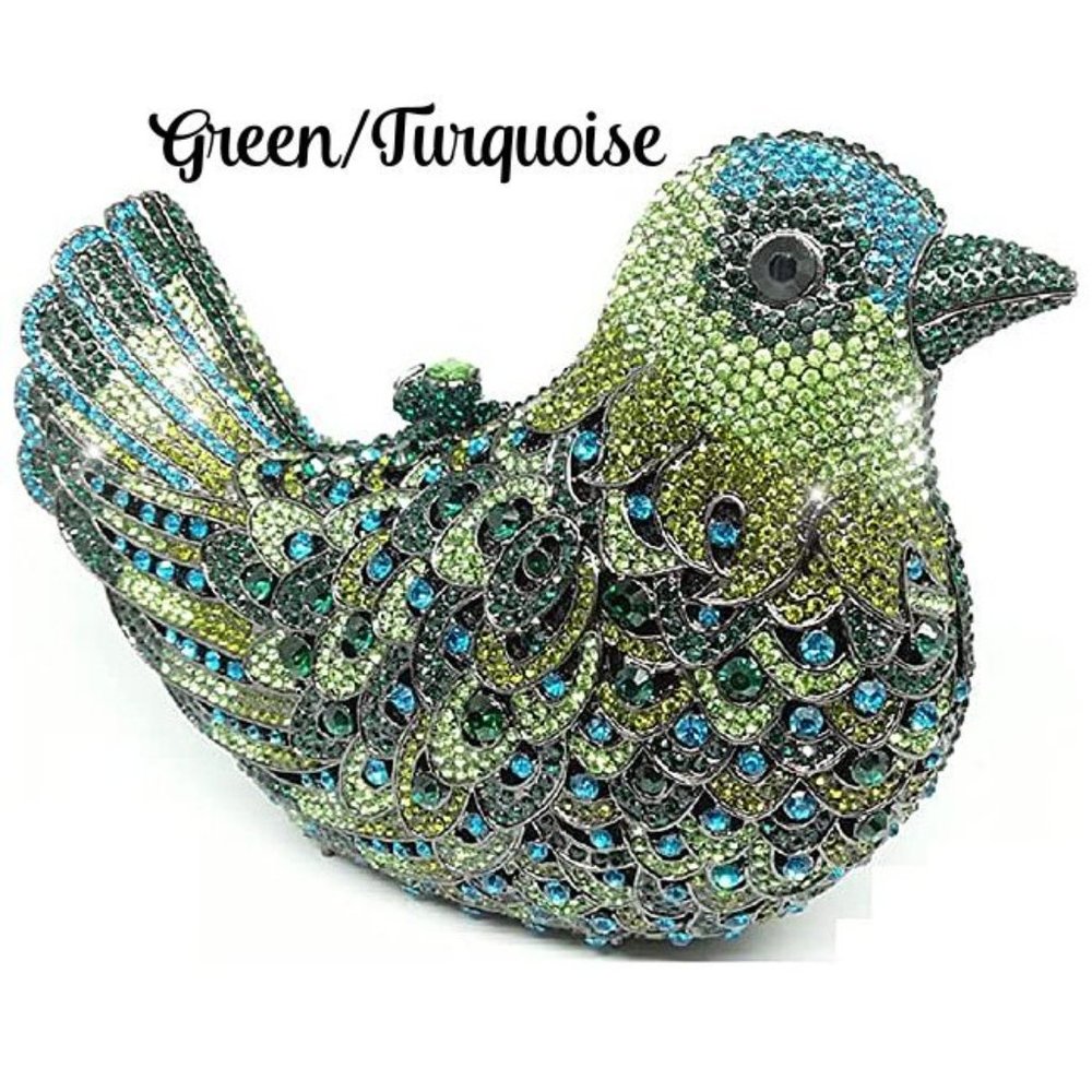 NWT Sparkling Bling Swarovski Crystal Rhinestone Bird Clutch Purse + FRE…